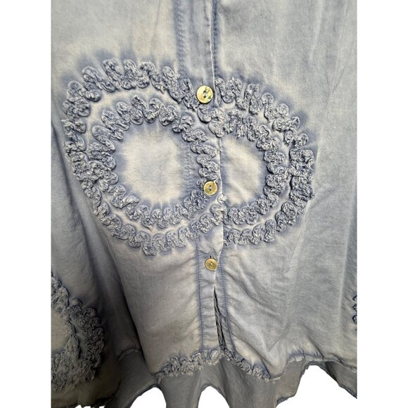 Tempo Paris Blue Embroidered Button-Front Tunic Top Women’s Small Boho Chic - Picture 3 of 5